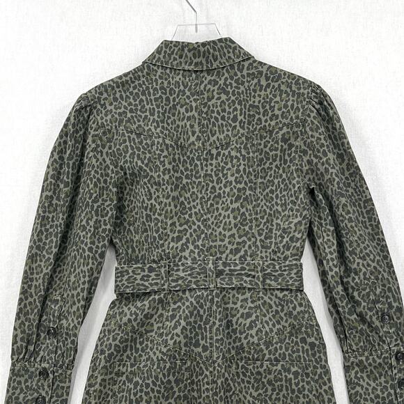 MARISSA WEBB Mera Leopard Print Denim Dress Womens Small Olive Green Belted - Picture 8 of 16